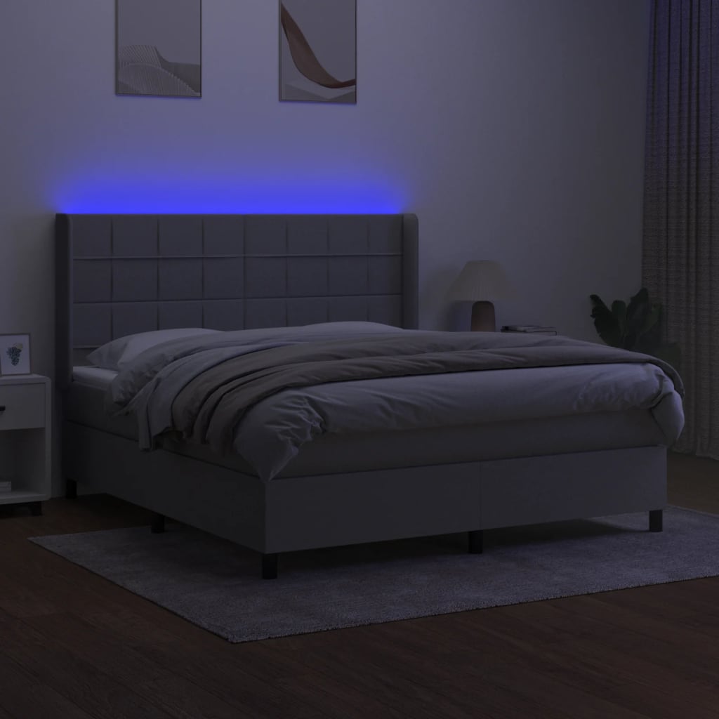 Krevet box spring s madracem LED svjetlosivi 160x200 cm tkanina