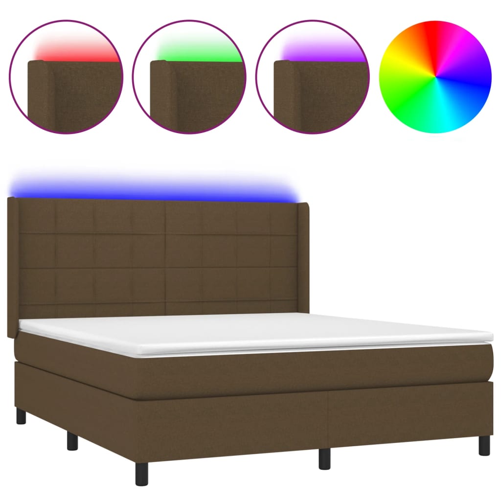 Krevet box spring s madracem LED tamnosmeđi 160x200 cm tkanina
