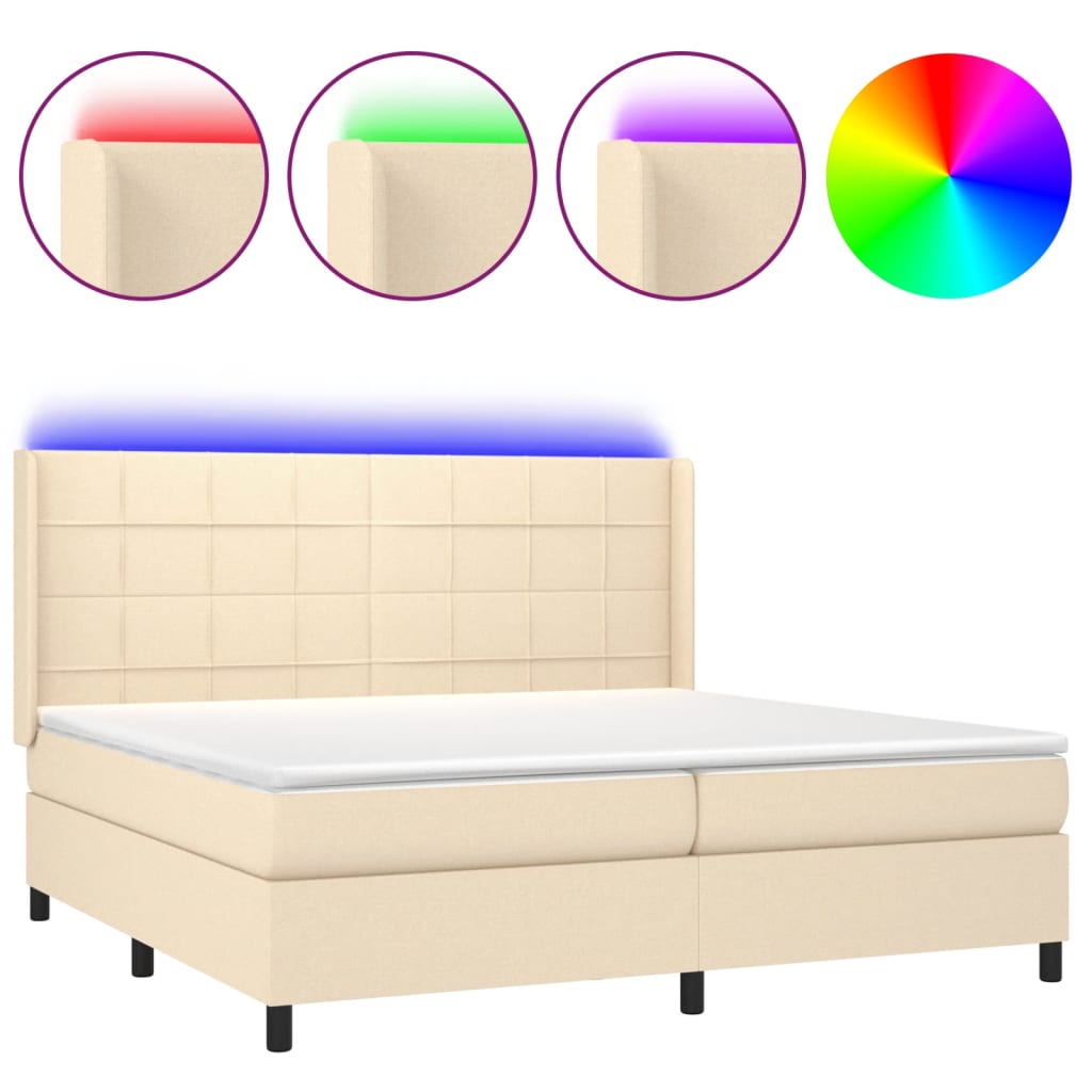 Krevet box spring s madracem LED krem 200x200 cm od tkanine