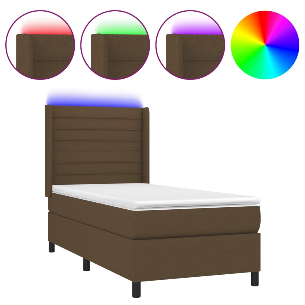 Krevet box spring s madracem LED tamnosmeđi 80 x 200 cm tkanina