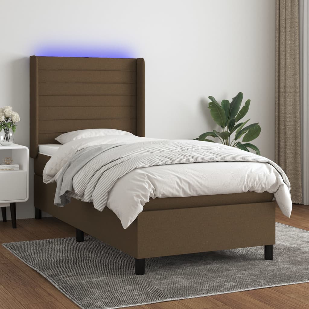 Krevet box spring s madracem LED tamnosmeđi 80 x 200 cm tkanina