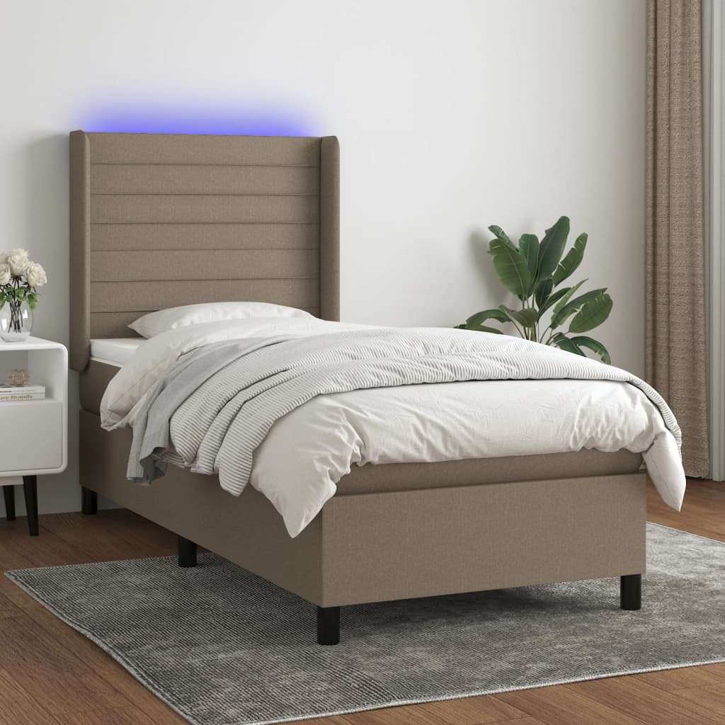 Krevet box spring s madracem LED smeđesivi 80 x 200 cm tkanina