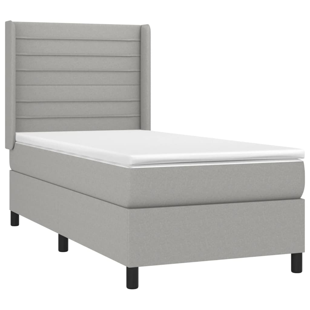 Krevet box spring s madracem LED svjetlosivi 90x190 cm tkanina