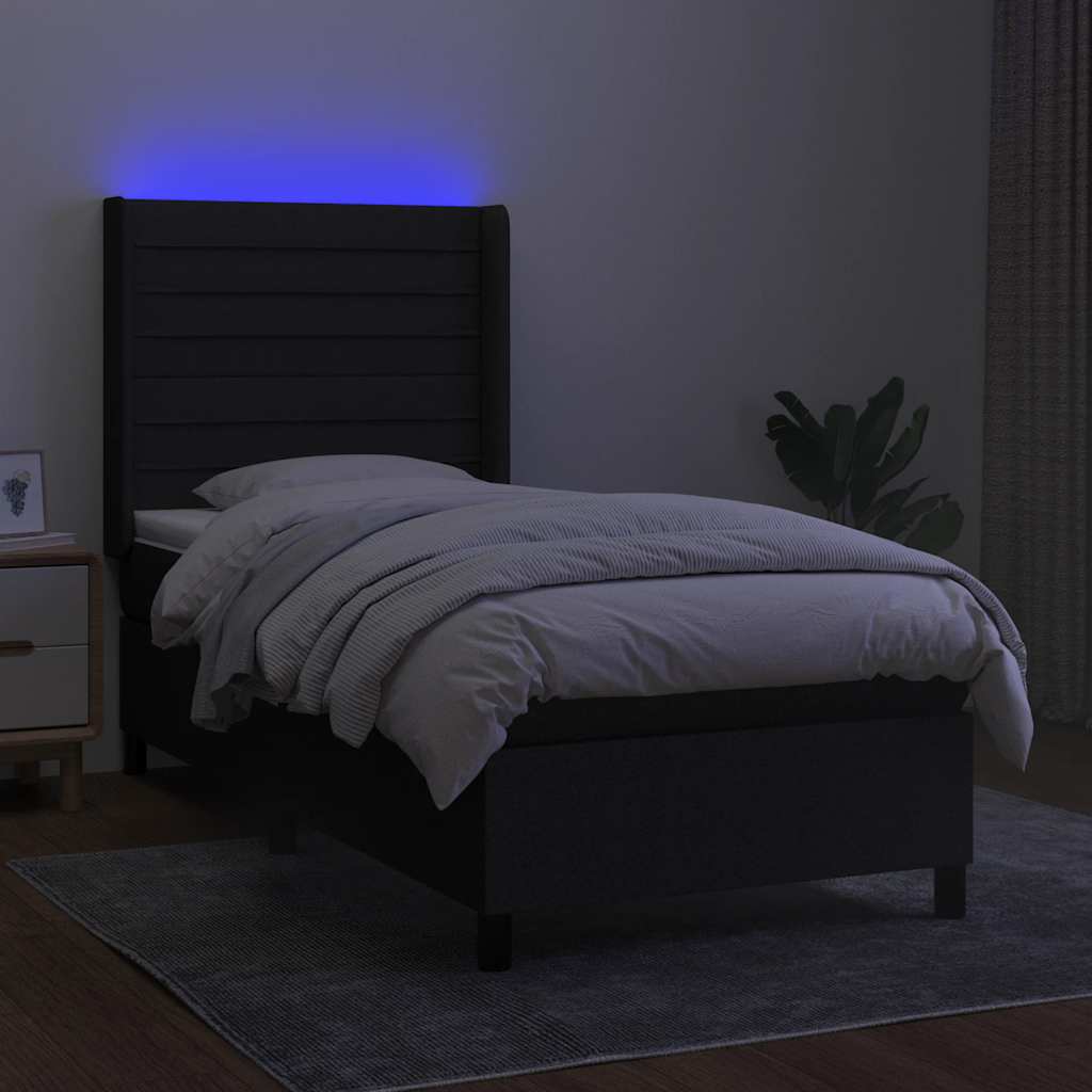 Krevet box spring s madracem LED crni 90x190 cm od tkanine