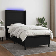 Krevet box spring s madracem LED crni 90x190 cm od tkanine