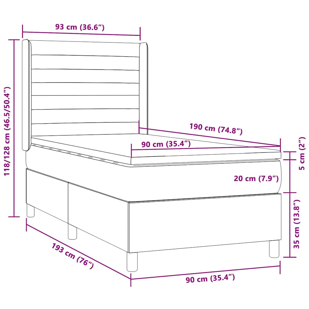 Krevet box spring s madracem LED smeđesivi 90x190 cm tkanina