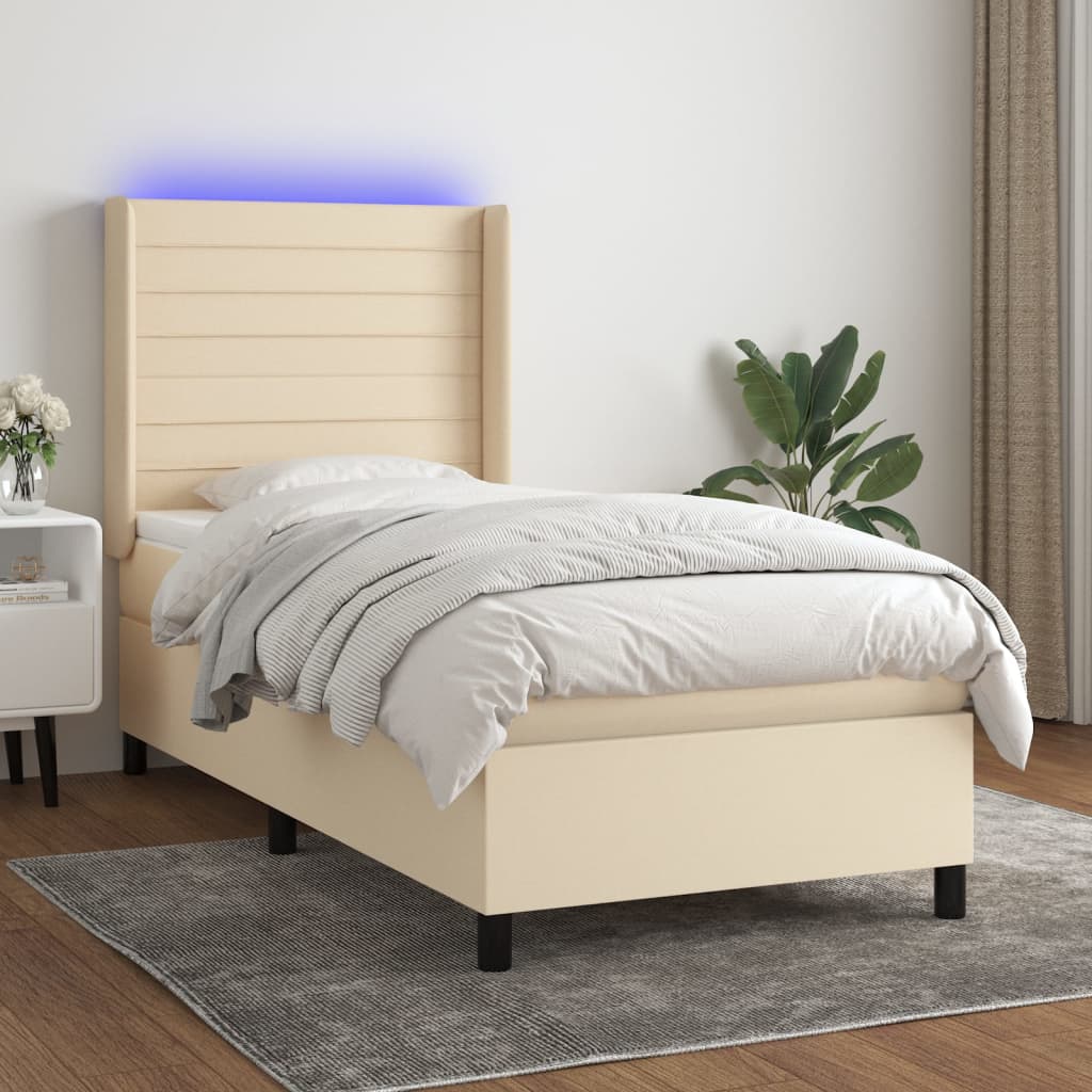 Krevet box spring s madracem LED krem 90x190 cm od tkanine