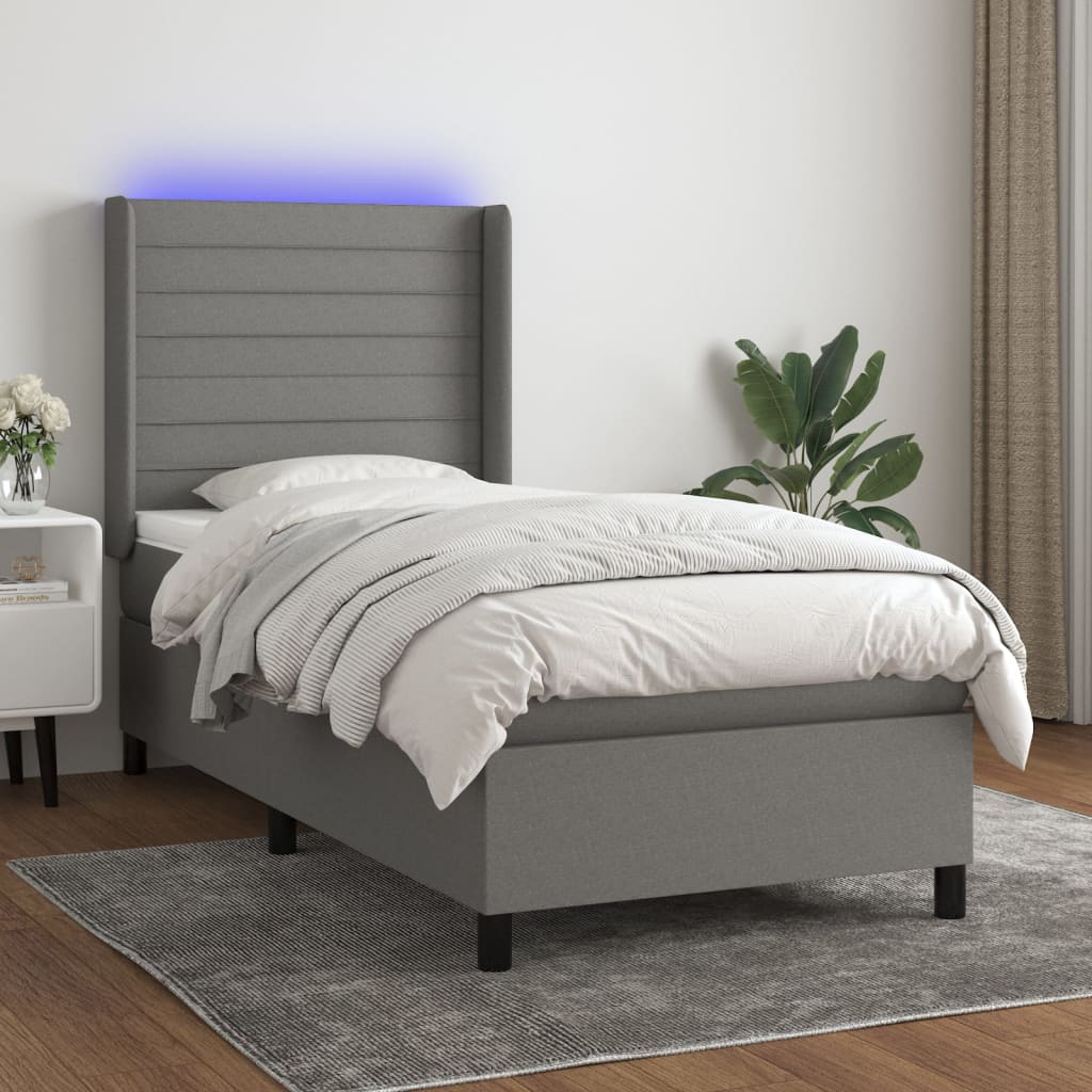 Krevet box spring s madracem LED tamnosivi 100x200 cm tkanina