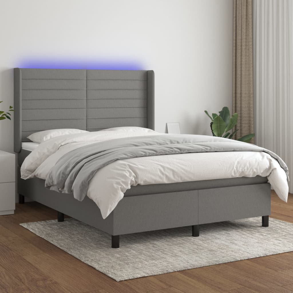 Krevet box spring s madracem LED tamnosivi 140x190 cm tkanina