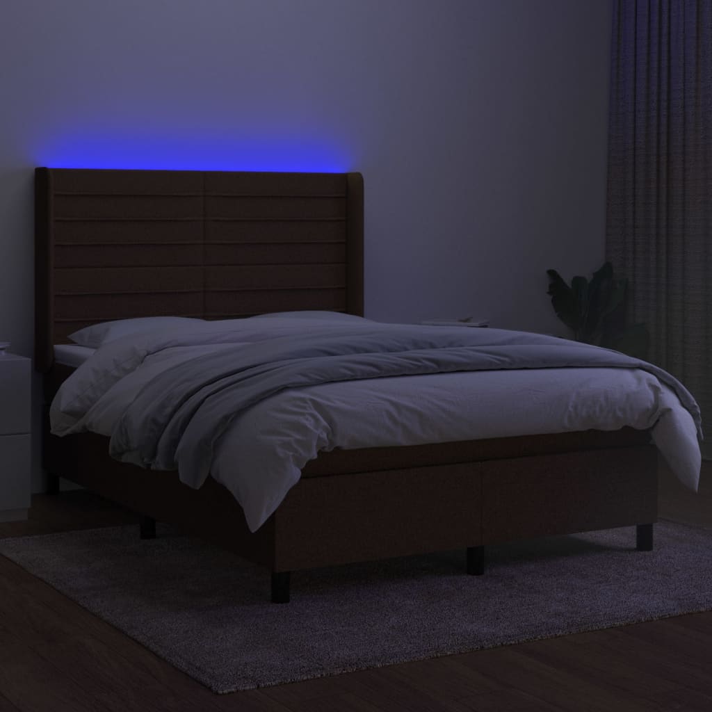Krevet box spring s madracem LED tamnosmeđi 140x190 cm tkanina