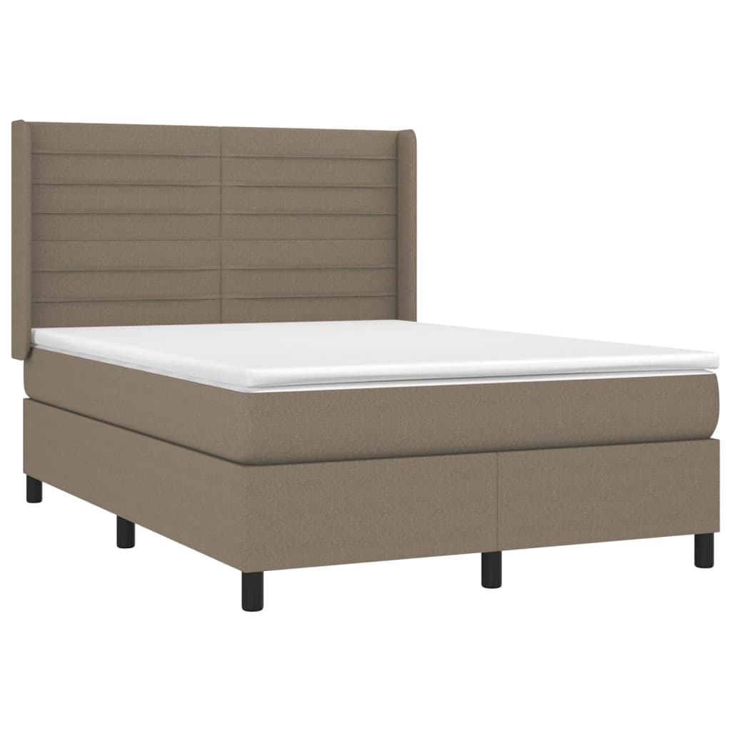 Krevet box spring s madracem LED smeđesivi 140x190 cm tkanina