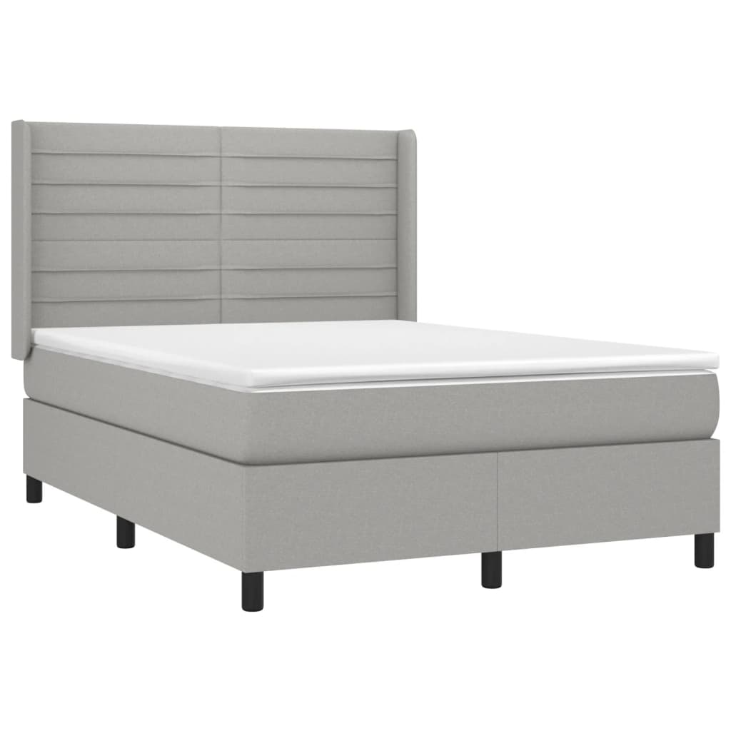 Krevet box spring s madracem LED svjetlosivi 140x200 cm tkanina
