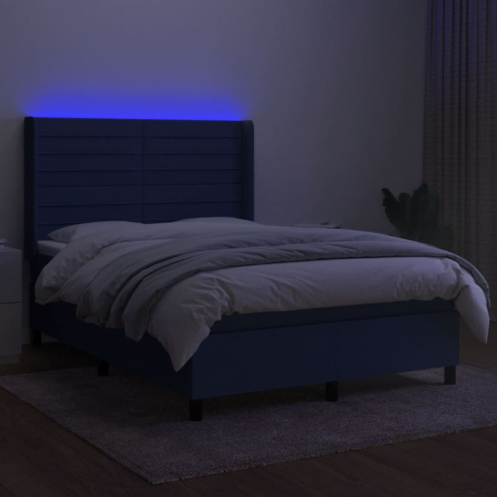 Krevet box spring s madracem LED plavi 140x200 cm od tkanine