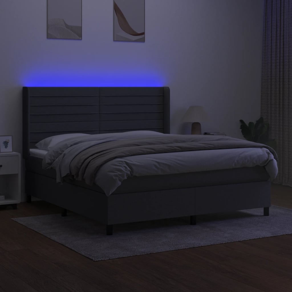 Krevet box spring s madracem LED tamnosivi 160x200 cm tkanina