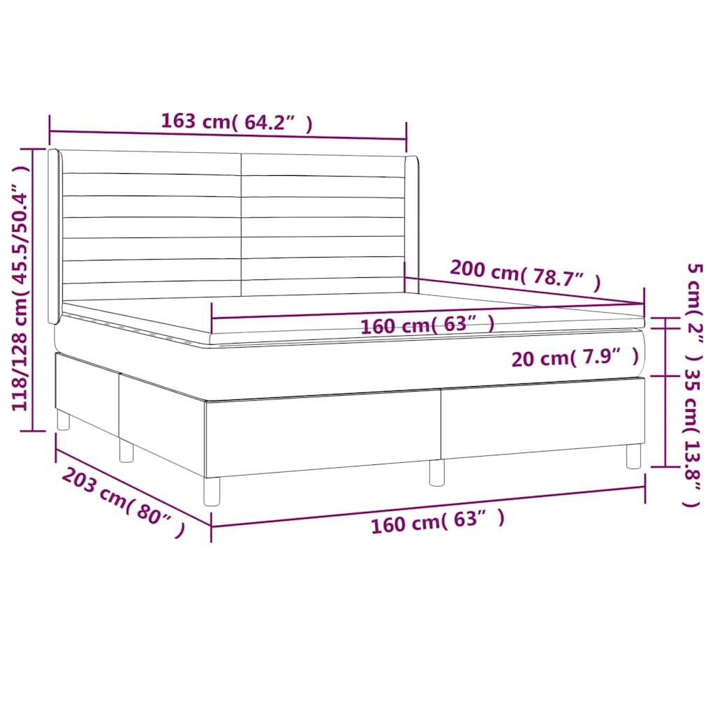 Krevet box spring s madracem LED crni 160x200 cm od tkanine