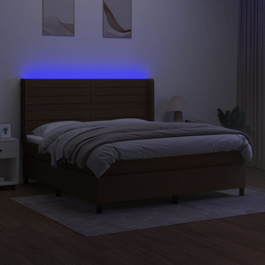 Krevet box spring s madracem LED tamnosmeđi 160x200 cm tkanina