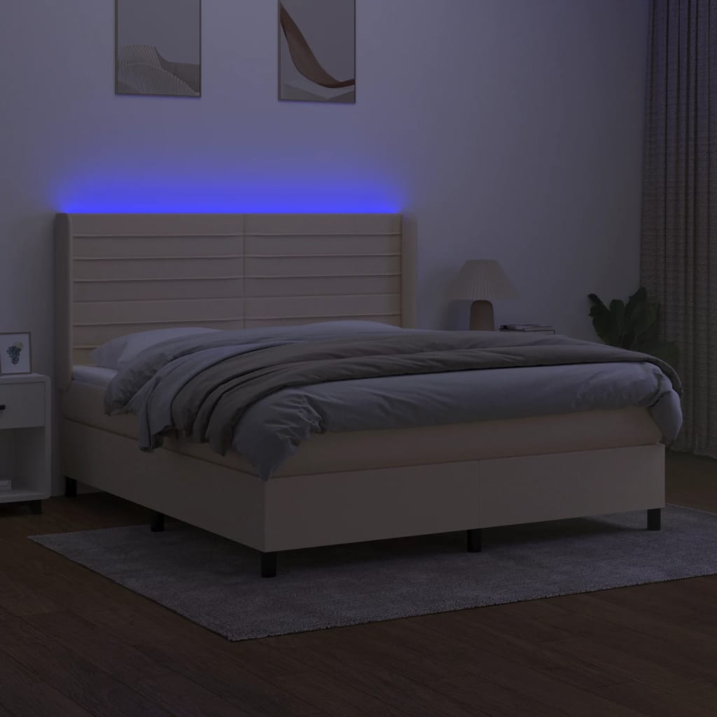 Krevet box spring s madracem LED krem 160x200 cm od tkanine