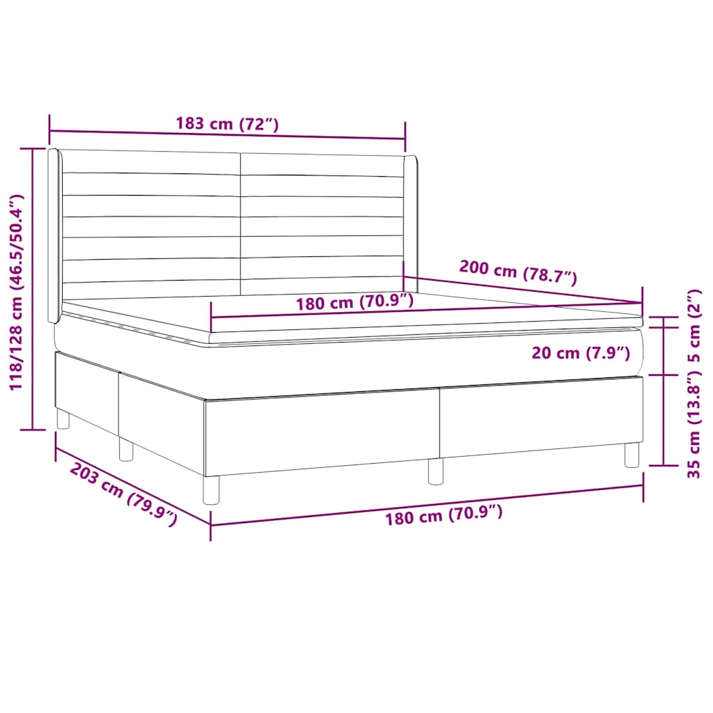 Krevet box spring s madracem LED tamnosmeđi 180x200 cm tkanina