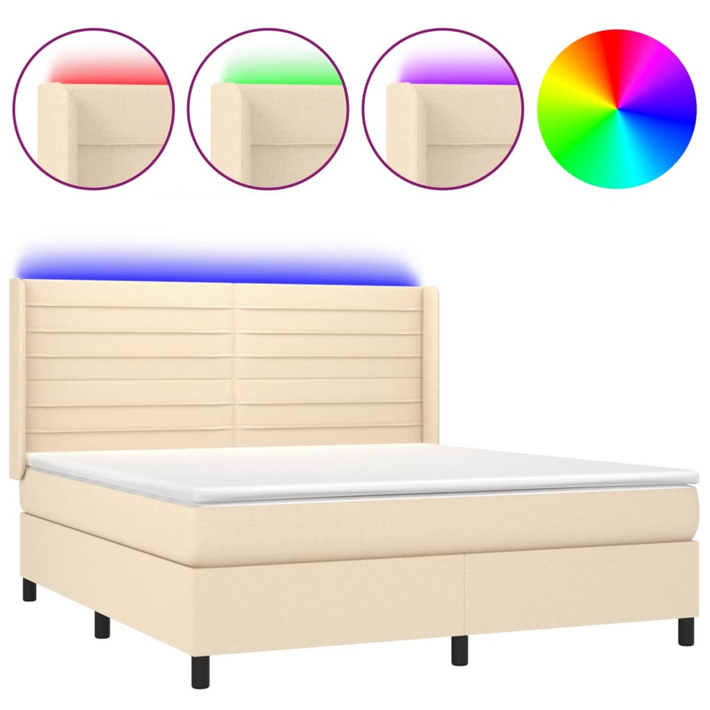 Krevet box spring s madracem LED krem 180x200 cm od tkanine