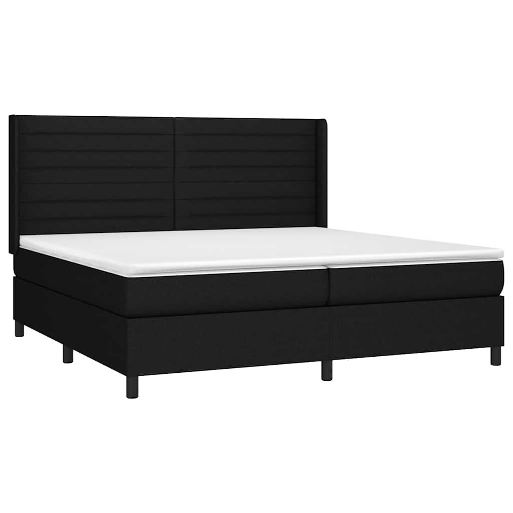 Krevet box spring s madracem LED crni 200x200 cm od tkanine