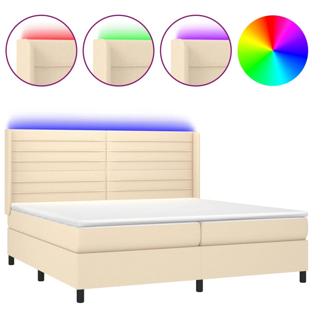 Krevet box spring s madracem LED krem 200x200 cm od tkanine