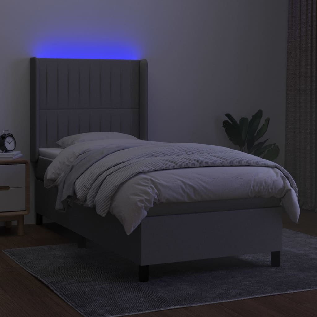 Krevet box spring s madracem LED svjetlosivi 80x200 cm tkanina