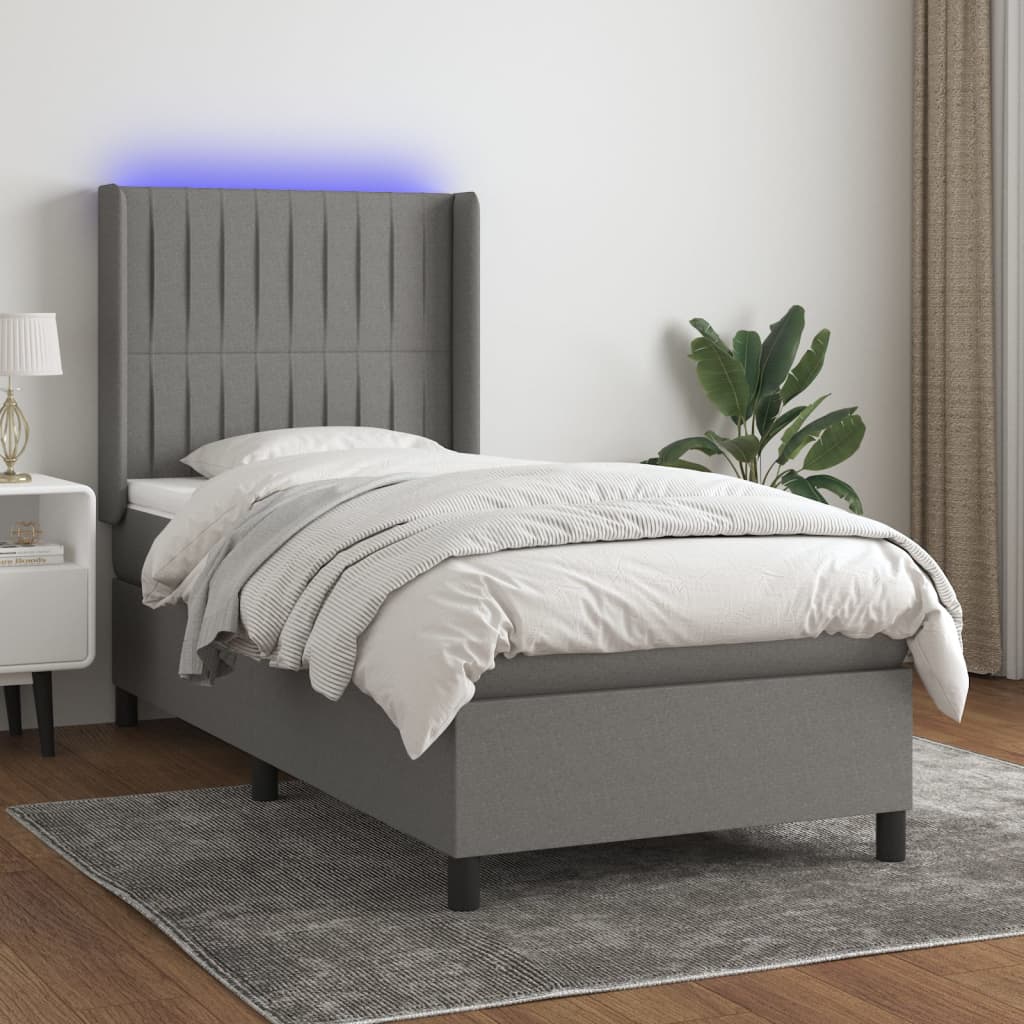 Krevet box spring s madracem LED tamnosivi 80 x 200 cm tkanina