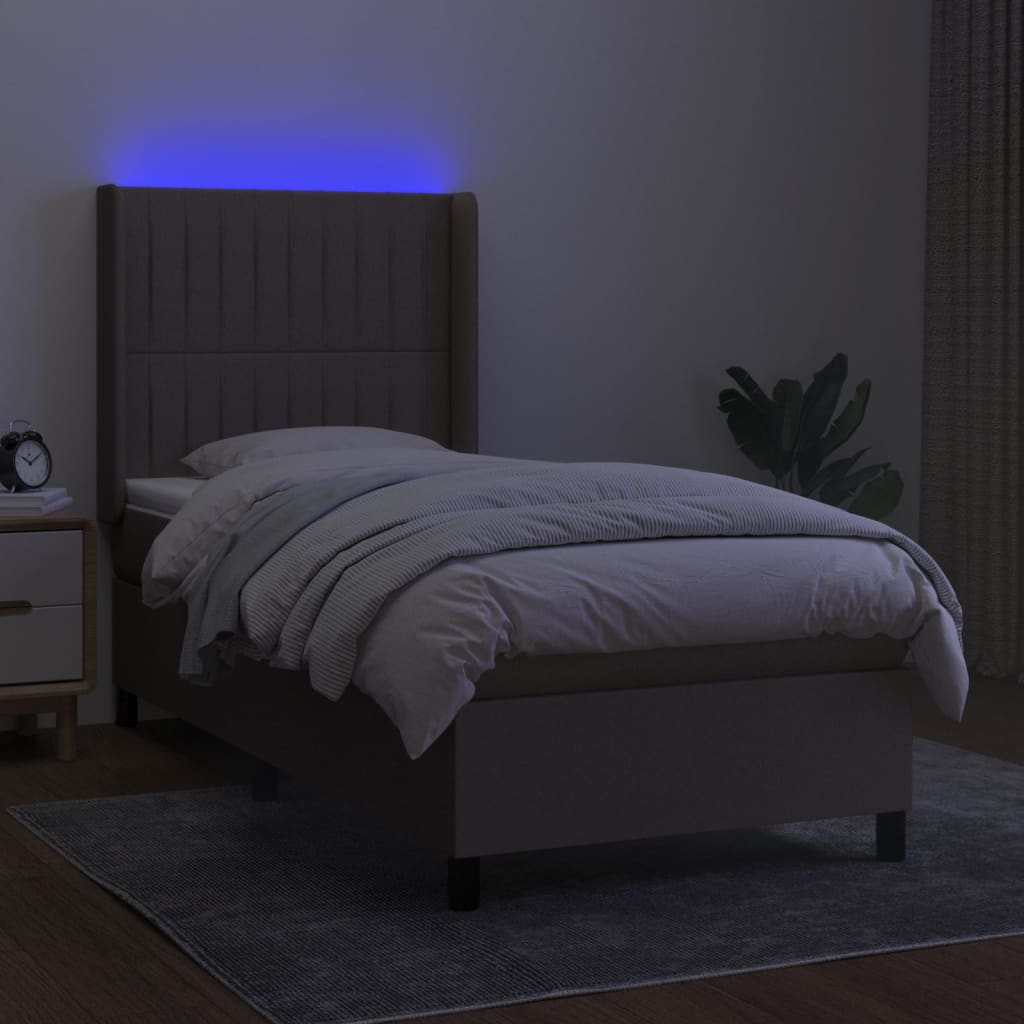 Krevet box spring s madracem LED smeđesivi 80 x 200 cm tkanina
