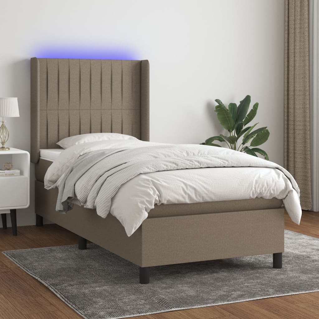Krevet box spring s madracem LED smeđesivi 80 x 200 cm tkanina