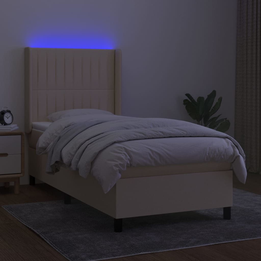 Krevet box spring s madracem LED krem 80 x 200 cm od tkanine