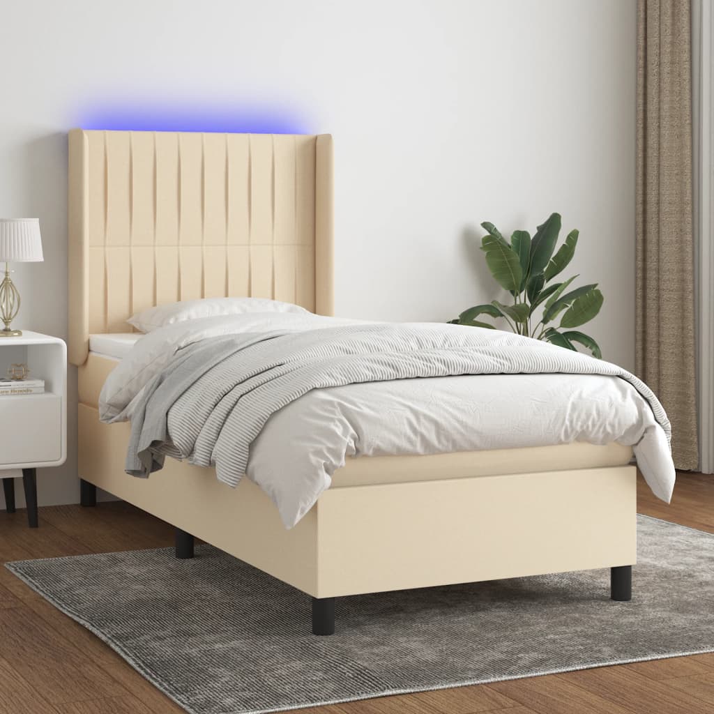 Krevet box spring s madracem LED krem 80 x 200 cm od tkanine