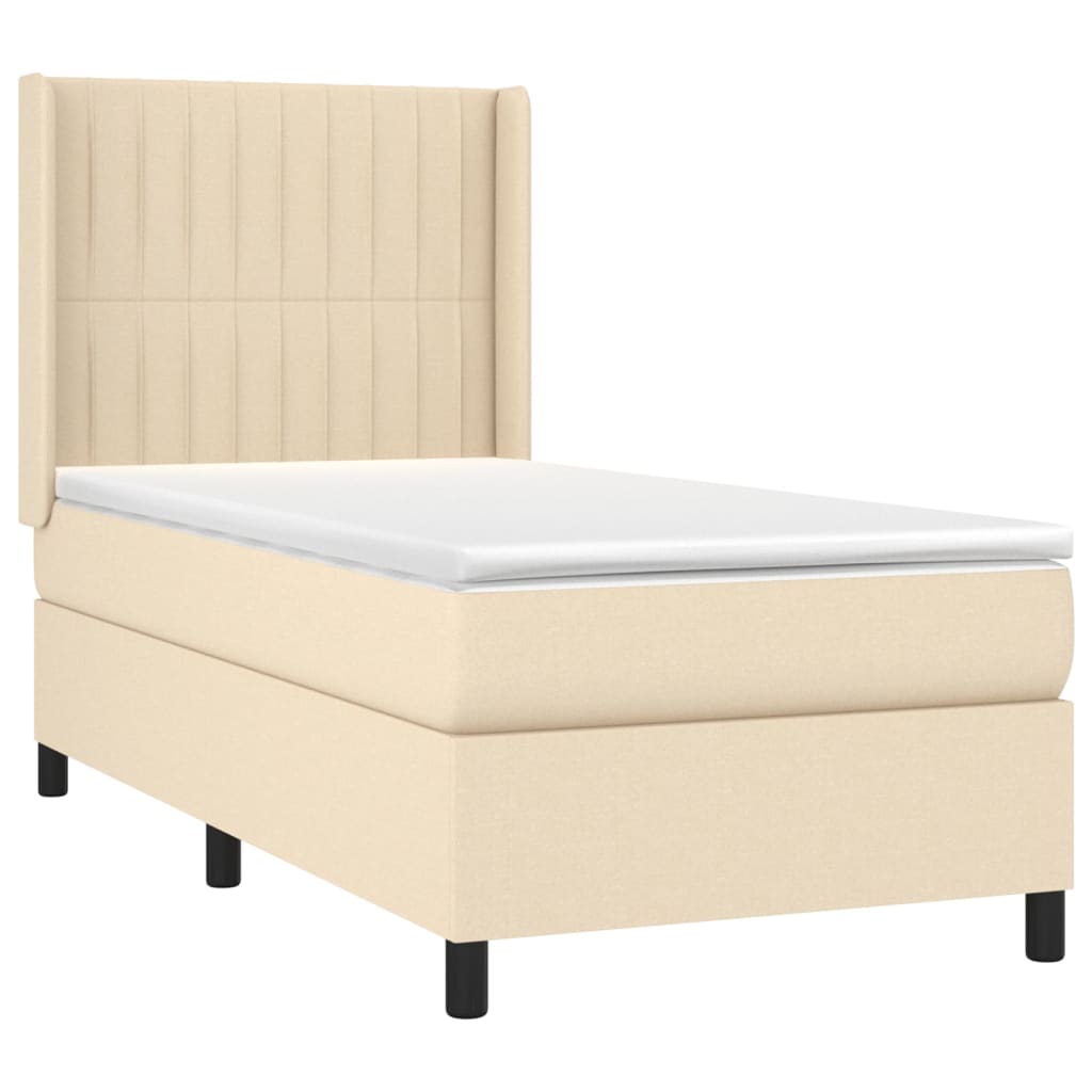 Krevet box spring s madracem LED krem 100x200 cm od tkanine