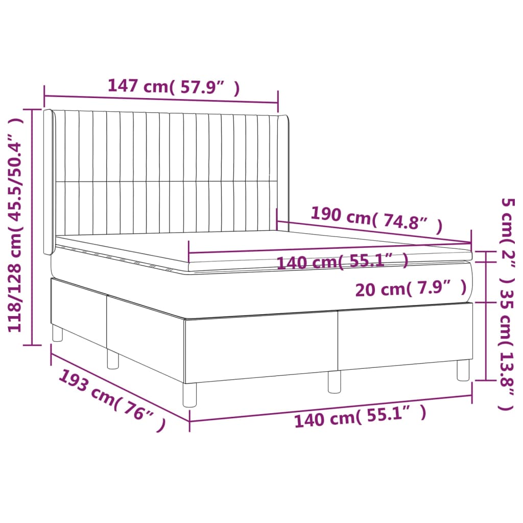 Krevet box spring s madracem LED tamnosivi 140x190 cm tkanina