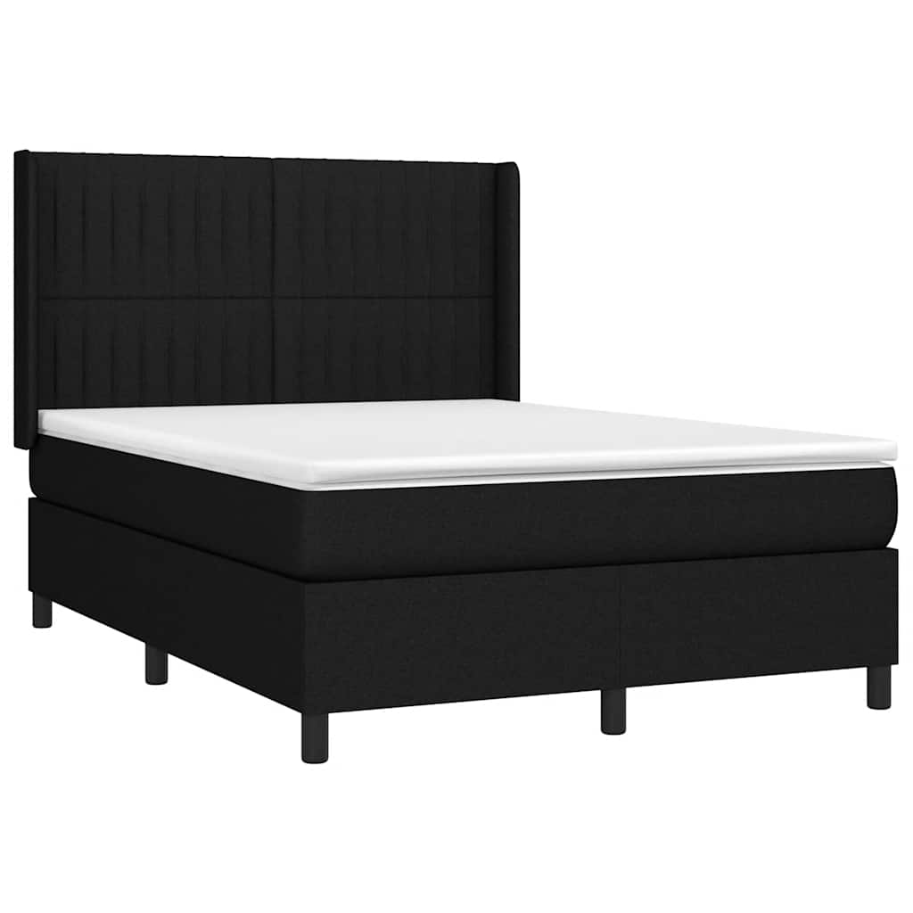 Krevet box spring s madracem LED crni 140x190 cm od tkanine