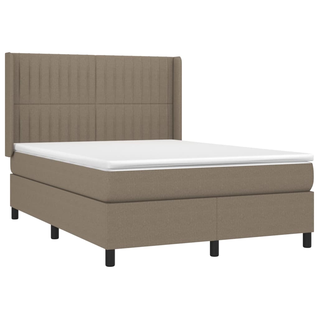 Krevet box spring s madracem LED smeđesivi 140x190 cm tkanina