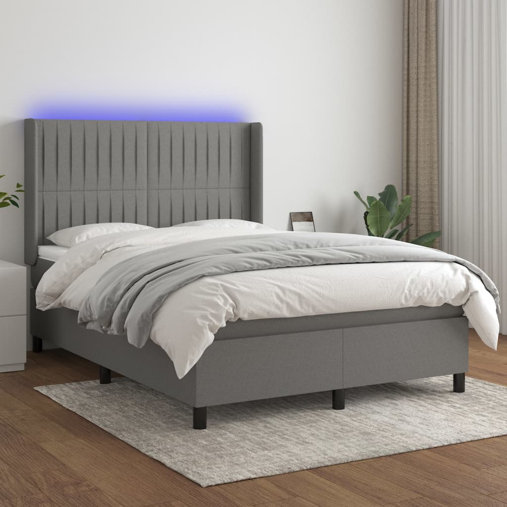 Krevet box spring s madracem LED tamnosivi 140x200 cm tkanina