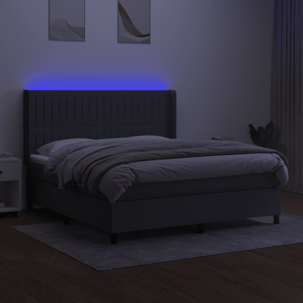 Krevet box spring s madracem LED tamnosivi 160x200 cm tkanina