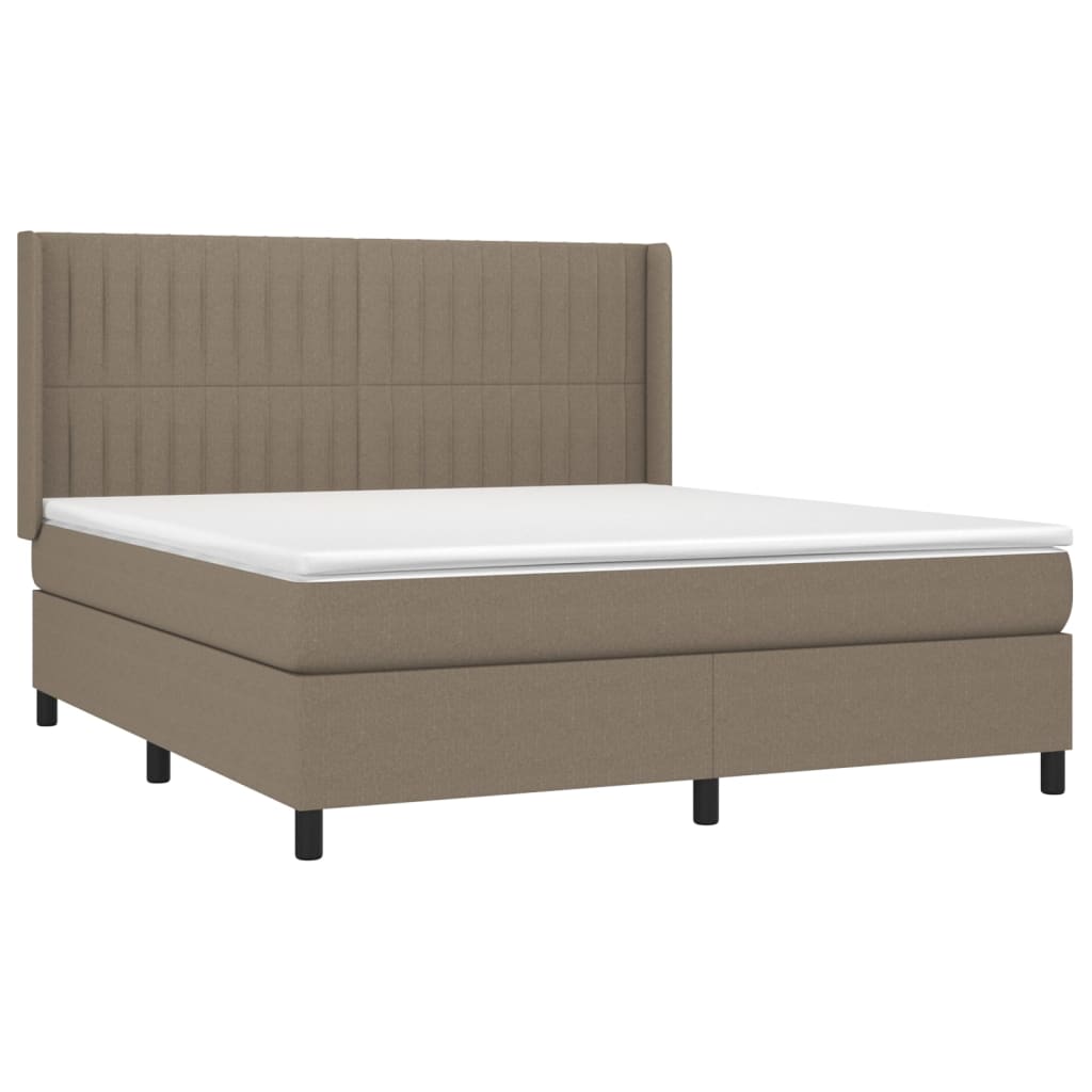 Krevet box spring s madracem LED smeđesivi 180x200 cm tkanina