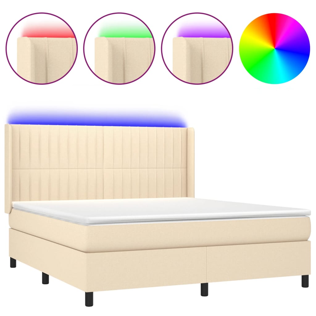 Krevet box spring s madracem LED krem 180x200 cm od tkanine