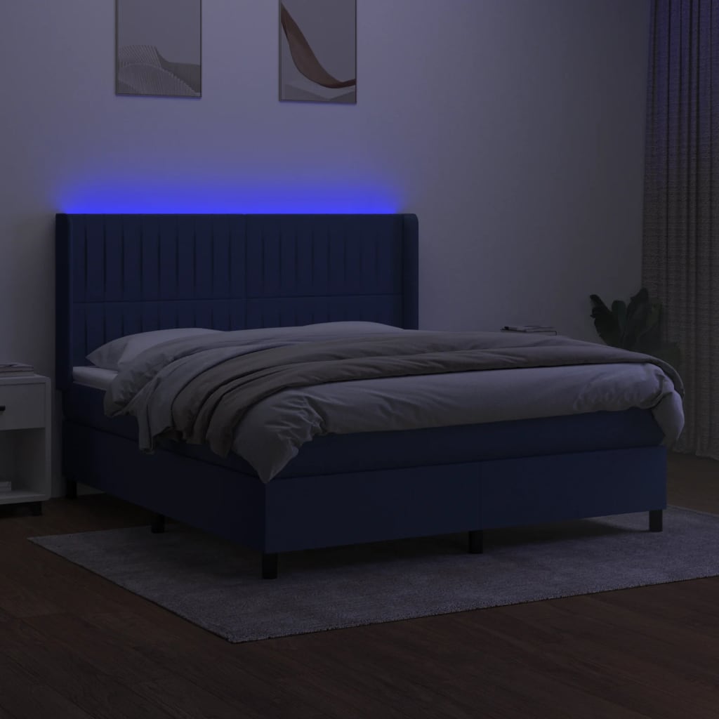 Krevet box spring s madracem LED plavi 180x200 cm od tkanine