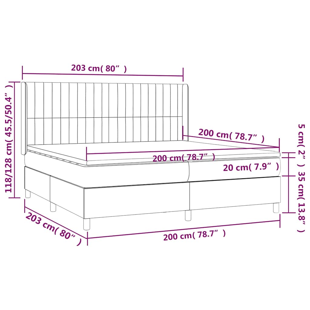 Krevet box spring s madracem LED crni 200x200 cm od tkanine