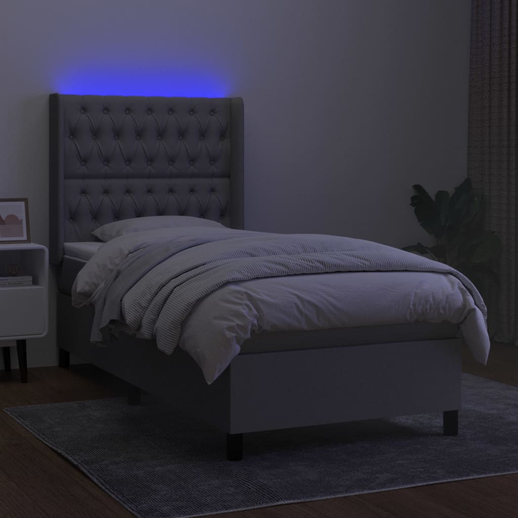 Krevet box spring s madracem LED svjetlosivi 80x200 cm tkanina