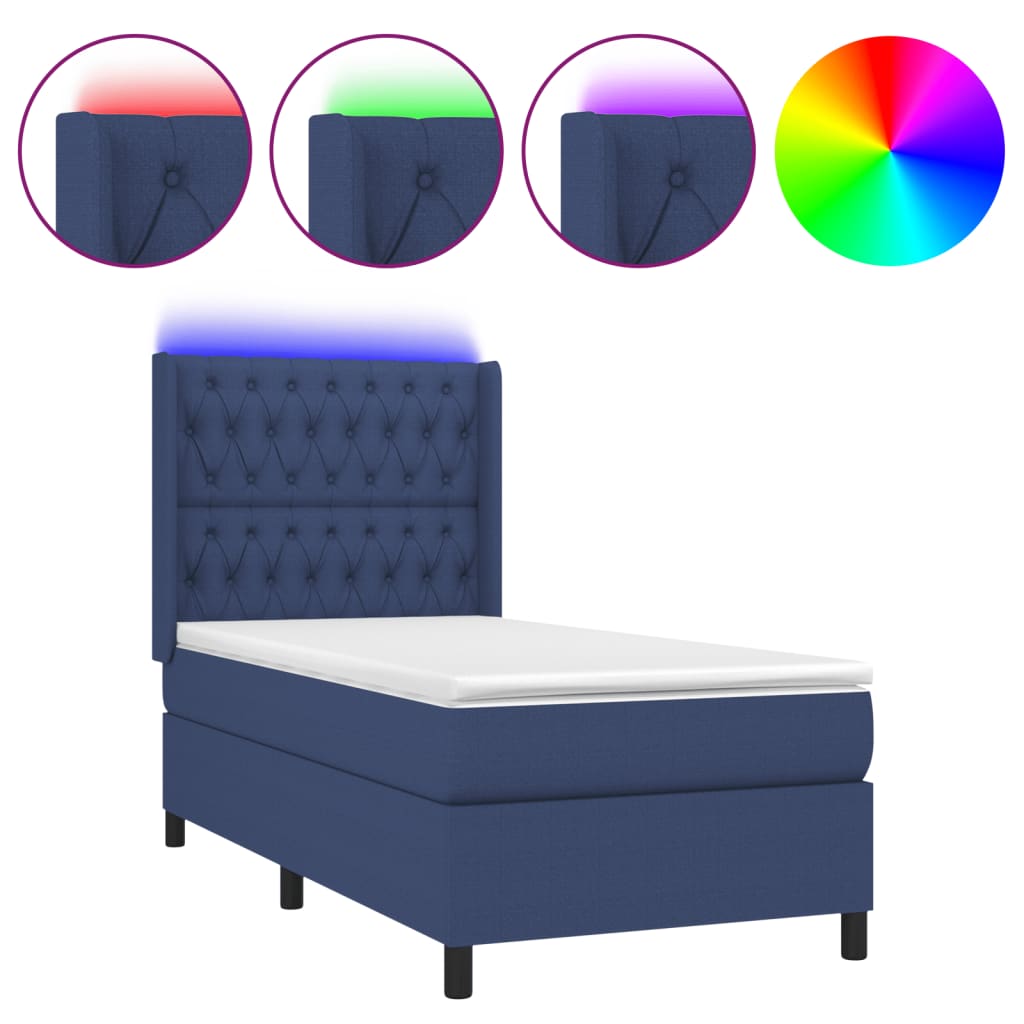 Krevet box spring s madracem LED plavi 80 x 200 cm od tkanine