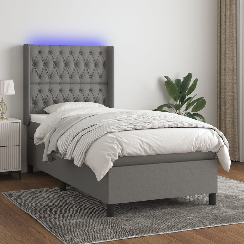 Krevet box spring s madracem LED tamnosivi 90x190 cm tkanina