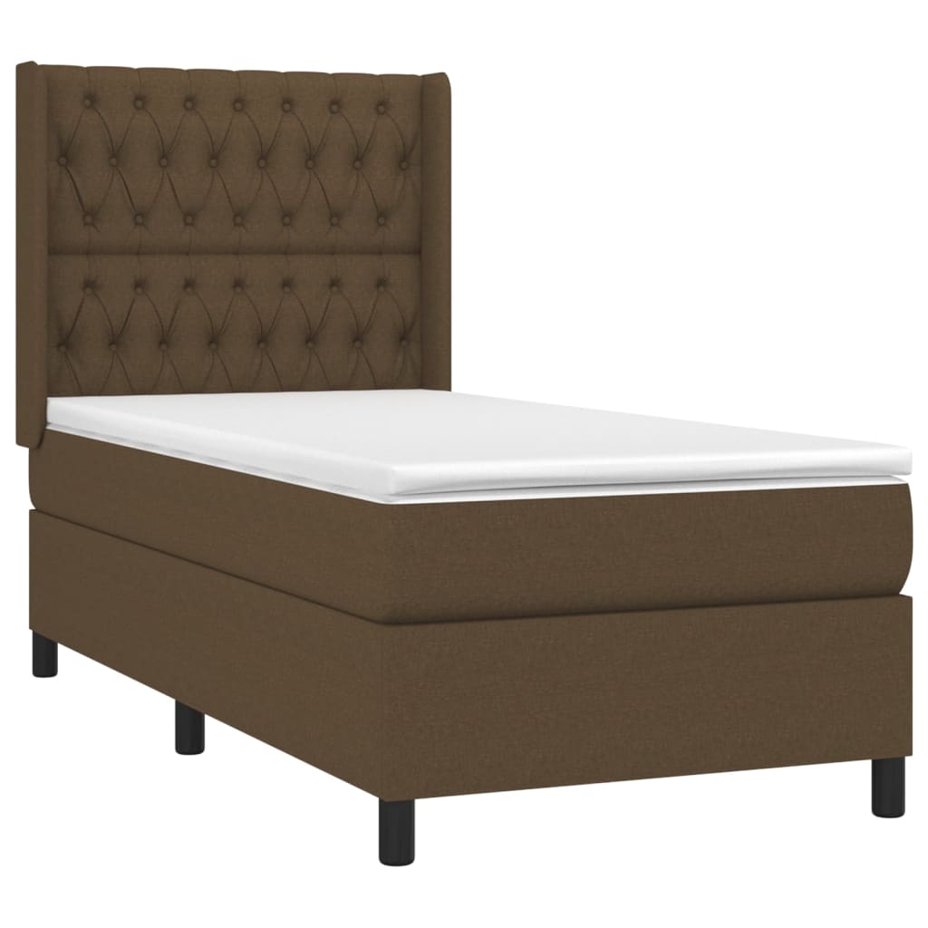 Krevet box spring s madracem LED tamnosmeđi 90x190 cm tkanina