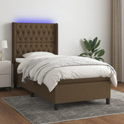 Krevet box spring s madracem LED tamnosmeđi 90x190 cm tkanina