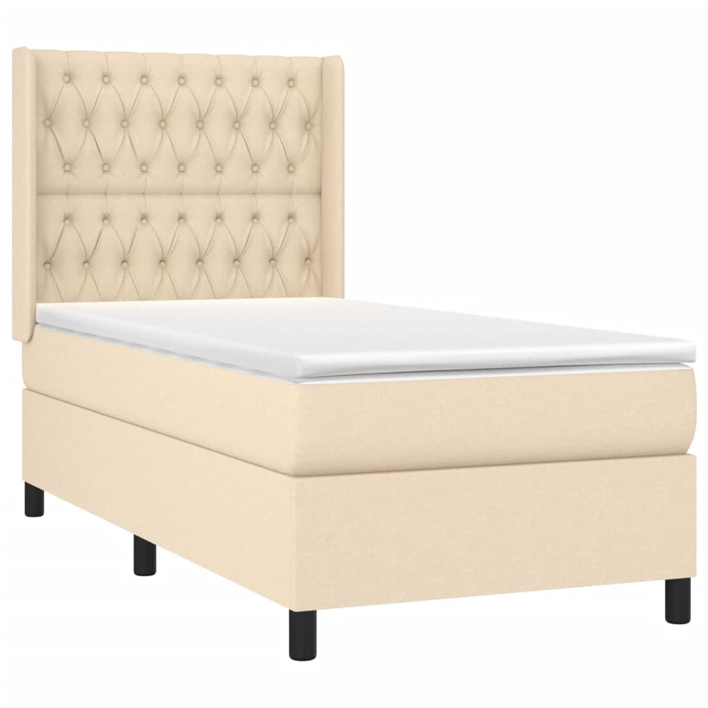 Krevet box spring s madracem LED krem 90x190 cm od tkanine