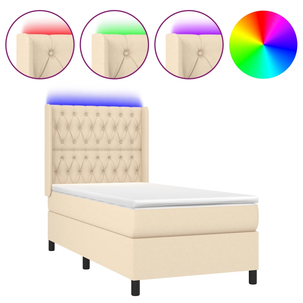 Krevet box spring s madracem LED krem 90x200 cm od tkanine