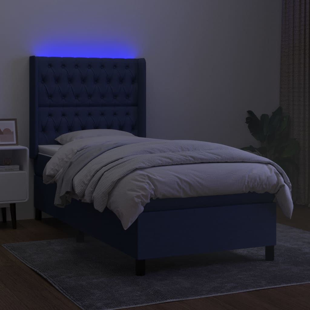 Krevet box spring s madracem LED plavi 90x200 cm od tkanine