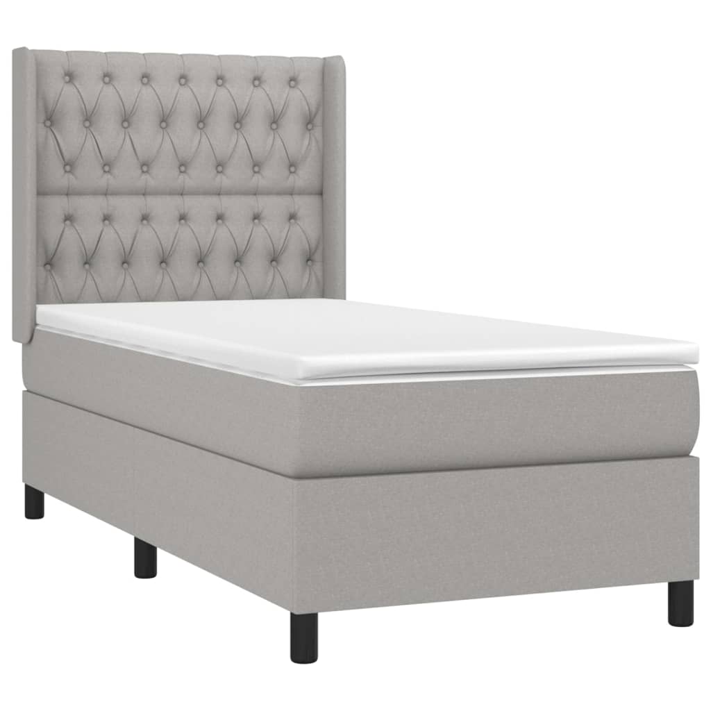 Krevet box spring s madracem LED svjetlosivi 100x200 cm tkanina
